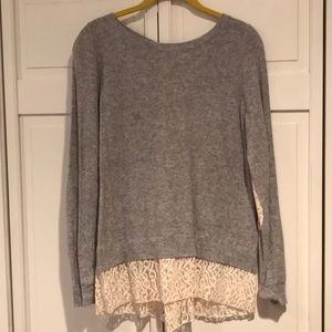 Grey Sweater with Lace Detail